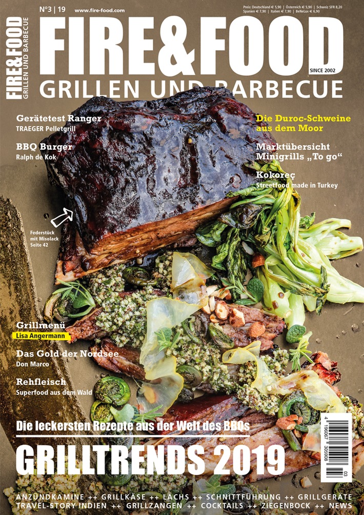 Die heißesten Grill- und BBQ-Trends in der neuen FIRE&FOOD: BBQ Burger / Pig Wings vom Moorschwein / Lachs von der Plancha / Superfood Reh / Food Story Indien