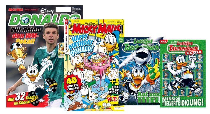 Die Fußball-WM auch in Entenhausen - im Lustigen Taschenbuch und Micky Maus-Magazin