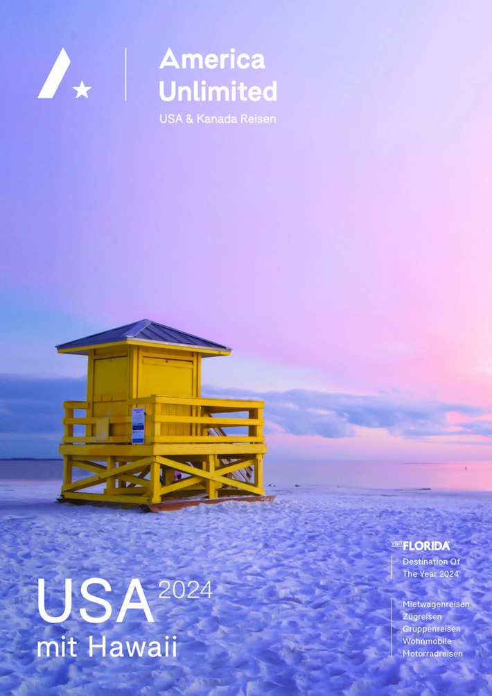 Neue Kataloge von America Unlimited für 2024 / USA mit Hawaii, Kanada &amp; Alaska, Bahamas: Nordamerika-Spezialist präsentiert Angebot in drei Broschüren