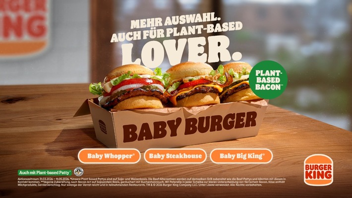 Burger King® bringt Plant-based Bacon nach Deutschland: Jetzt Baby Burger auch ohne Fleisch / Plant-based Bacon feiert Premiere auf Baby Steakhouse Burger