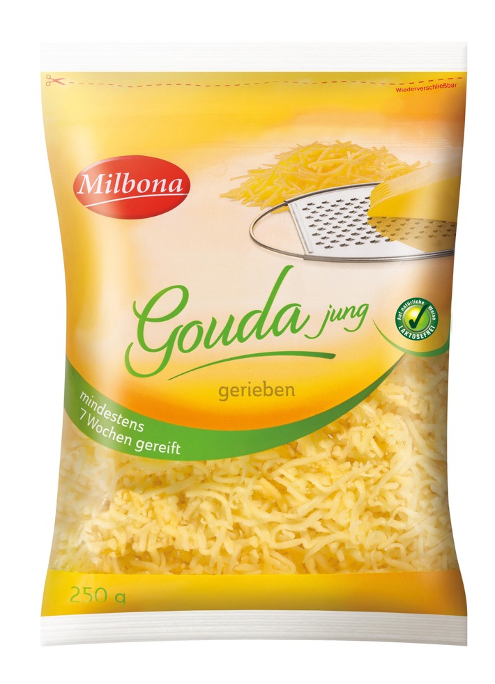 Der niederländische Hersteller Delicateur informiert über einen  Warenrückruf des Produktes "Milbona Gouda jung gerieben, mindestens 7  Wochen gereift, 250g".