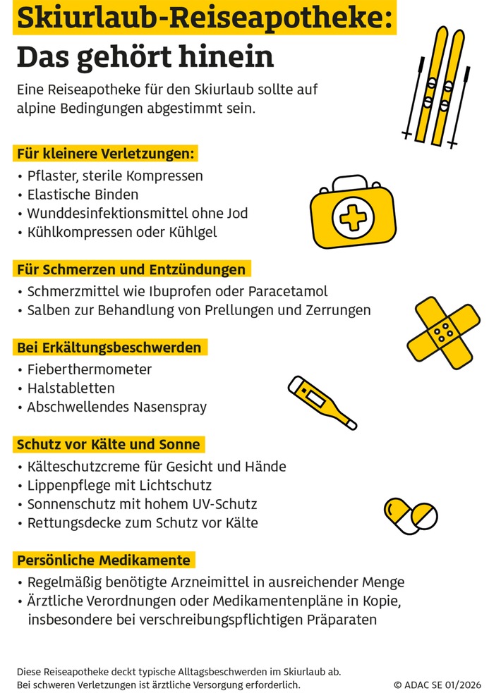 ADAC Ambulanz-Service: Sicher im Schnee - mit der richtigen Reiseapotheke in den Winterurlaub