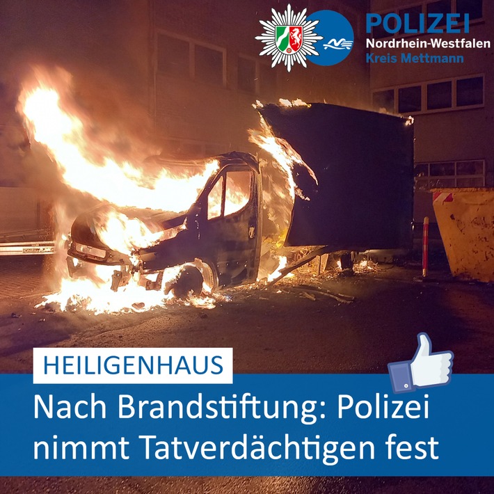 POL-ME: Brandlegung geklärt: Polizei nimmt dringend Tatverdächtigen fest - Heiligenhaus - 2211127