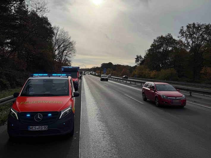 FW Hünxe: Verkehrsunfall auf der BAB 3 - eine verletzte Person