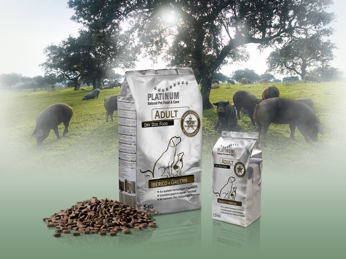 Neu: "PLATINUM Iberico+Greens" - die weltweit erste Hunde-Trockenvollnahrung aus dem Fleisch des hochwertigen Iberischen Schweins