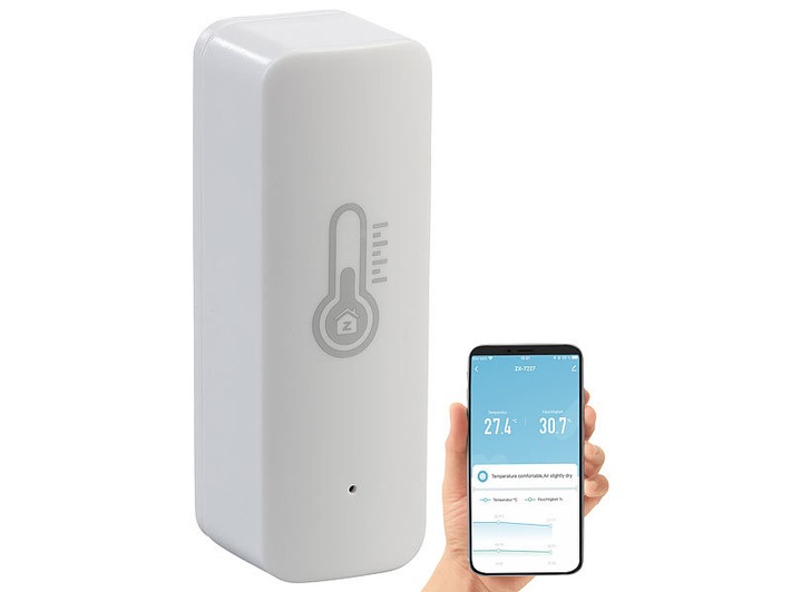 Luminea Home Control WLAN- oder ZigBee-Temperatur- &amp; Luftfeuchtigkeits-Sensoren mit App &amp; Sprachsteuerung