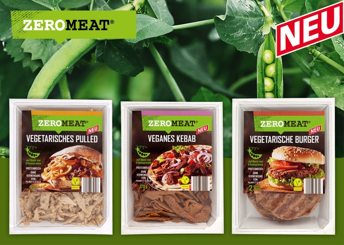 NORMA baut ZEROMEAT-Sortiment weiter aus - drei neue Produkte für Fans von fleischlosen Speisen / Vegetarisches Pulled, Vegetarische Burger und Veganes Kebab ab sofort im Kühlregal