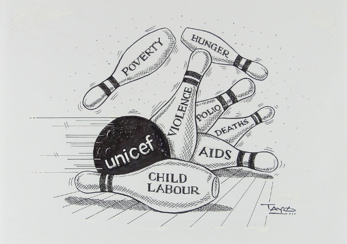 Karikaturen für UNICEF / &quot;draw attention&quot;-Bildband &quot;Schaut auf diese Welt!&quot; im Carlsen-Verlag