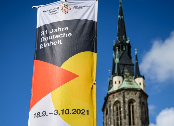 Der Tag der Deutschen Einheit wird 2021 in Halle (S.) gefeiert. / Weiterer Text über ots und www.presseportal.de/nr/157804 / Die Verwendung dieses Bildes ist für redaktionelle Zwecke unter Beachtung ggf. genannter Nutzungsbedingungen honorarfrei. Veröffentlichung bitte mit Bildrechte-Hinweis.