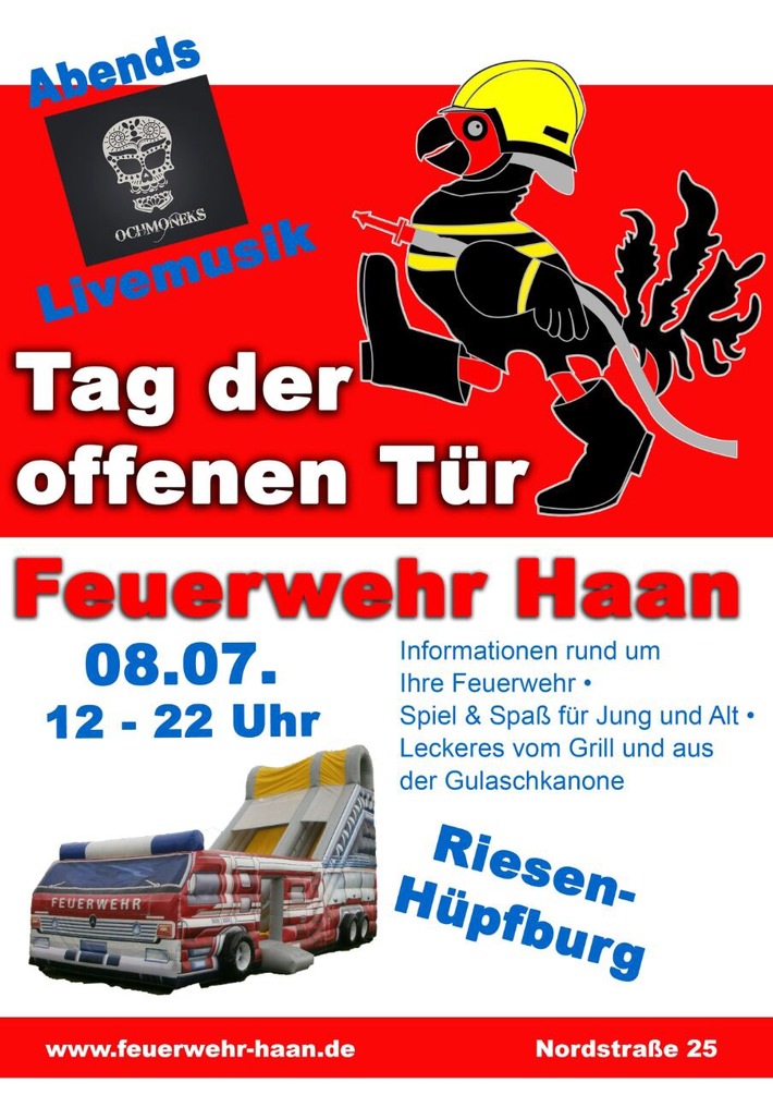 FW-HAAN: Tag der offenen Tür bei der Feuerwehr Haan am 8. Juli