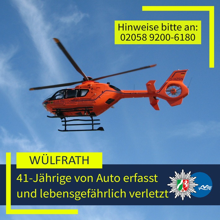 POL-ME: 41-jährige Fußgängerin von Auto angefahren und lebensgefährlich verletzt - 2610008