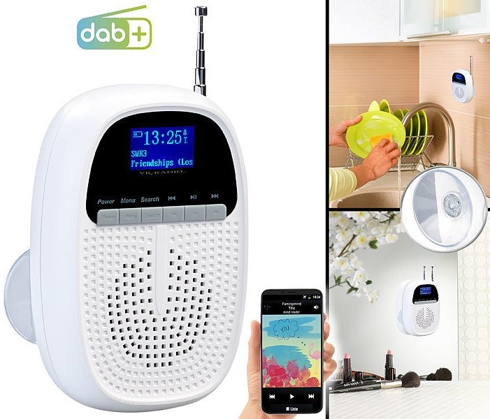VR-Radio Badezimmer-Akku-Radio MPS-810.bt mit DAB+/FM, Bluetooth, Freisprech-Funktion, 6 Watt: Mobile musikalische Unterhaltung - auch für Badezimmer und Küche