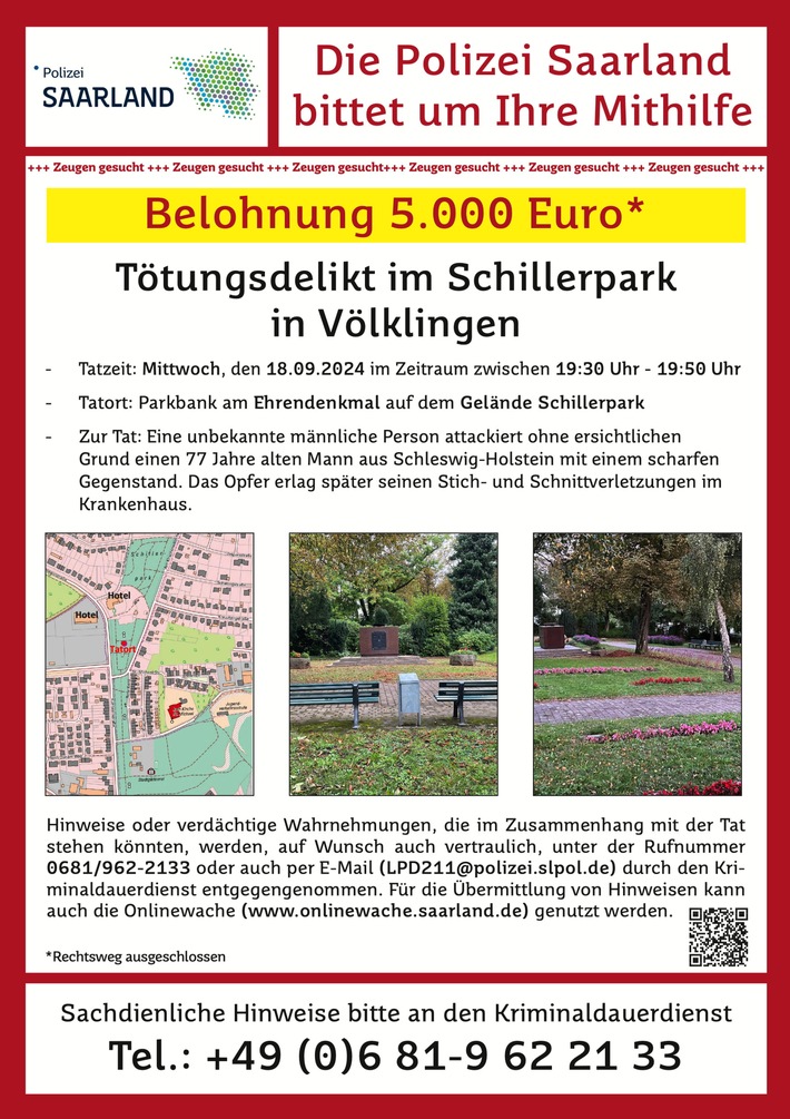 POL-SL: Belohnung im Fall des in Völklingen getöteten Mannes ausgelobt/Sonderkommission Schillerpark sucht Zeugen