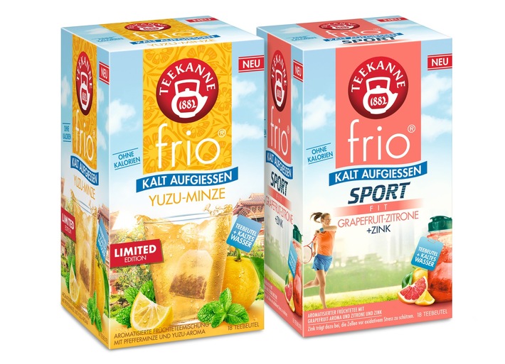 Pressemitteilung: Neu für die Extraportion Erfrischung: „TEEKANNE frio Yuzu-Minze“ und „TEEKANNE frio Sport Fit Grapefruit-Zitrone + Zink“