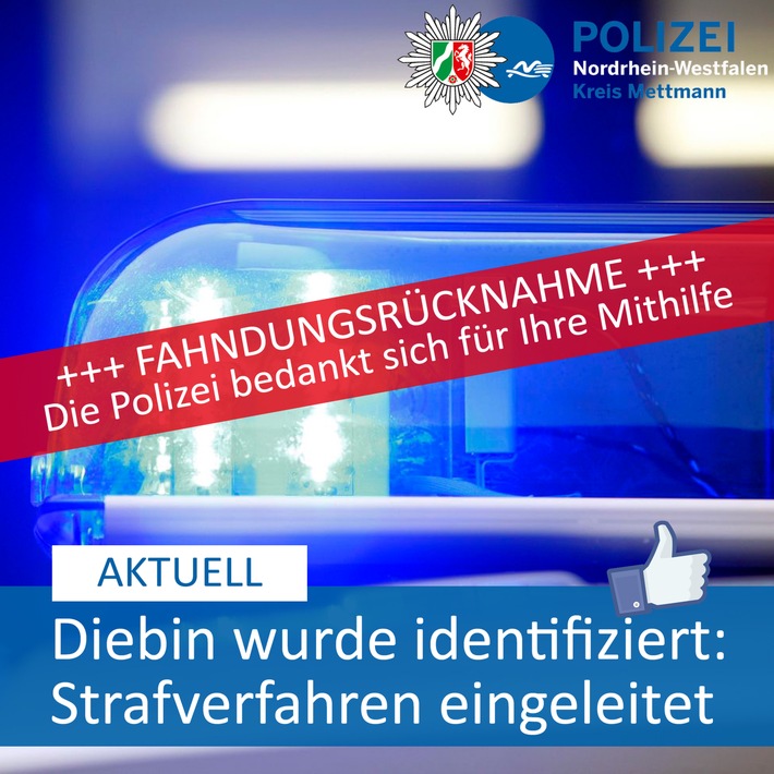 POL-ME: Tatverdächtige identifiziert: Rücknahme einer Öffentlichkeitsfahndung - Velbert - 2010003