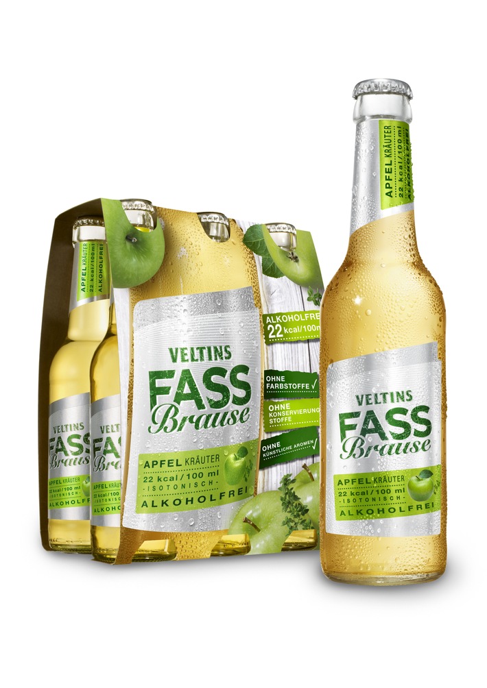 Veltins Fassbrause Apfel-Kräuter komplettiert Geschmackstrio für spritzigen Genuss ohne Reue (BILD)