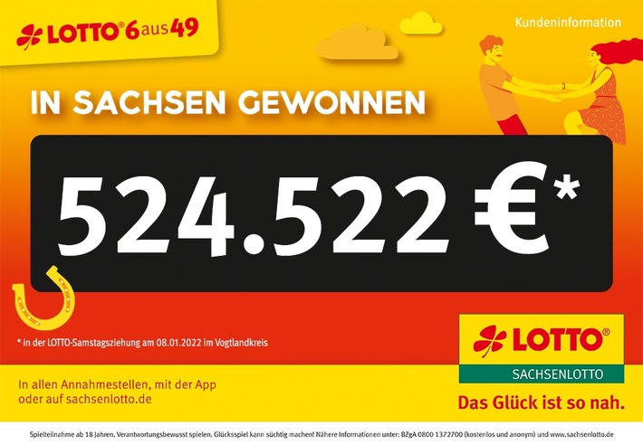 Erneuter Spitzengewinn in Sachsen: &quot;6 Richtige“ bringen 524.522 Euro ins Vogtland