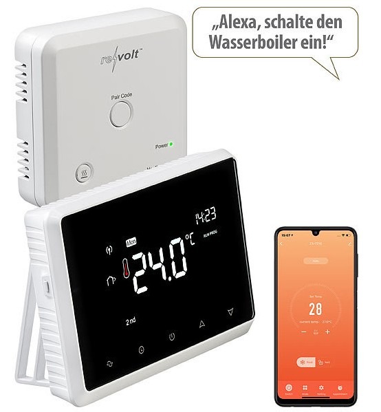 revolt Funk-Thermostat mit WLAN und App für Gastherme und Wasserboiler: Gastherme oder Wasserboiler per App über das Smartphone steuern