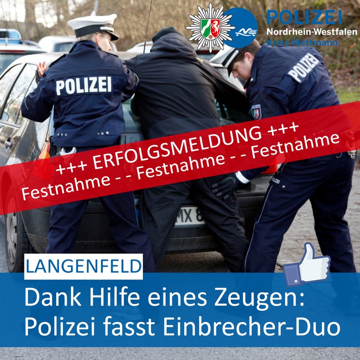 POL-ME: Polizei nimmt Einbrecher fest - Langenfeld - 2002099