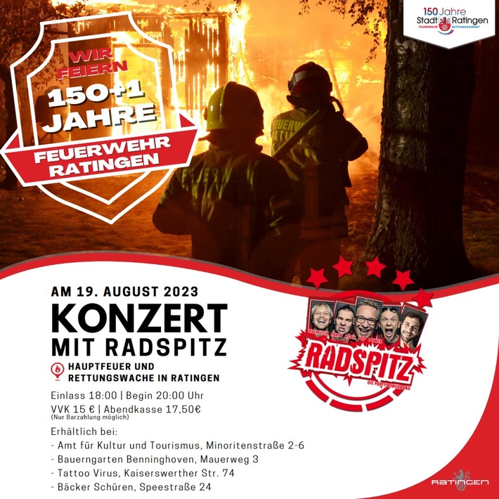 FW Ratingen: 151 Jahr Feier der Feuerwehr Ratingen - Rock in der Feuerwache