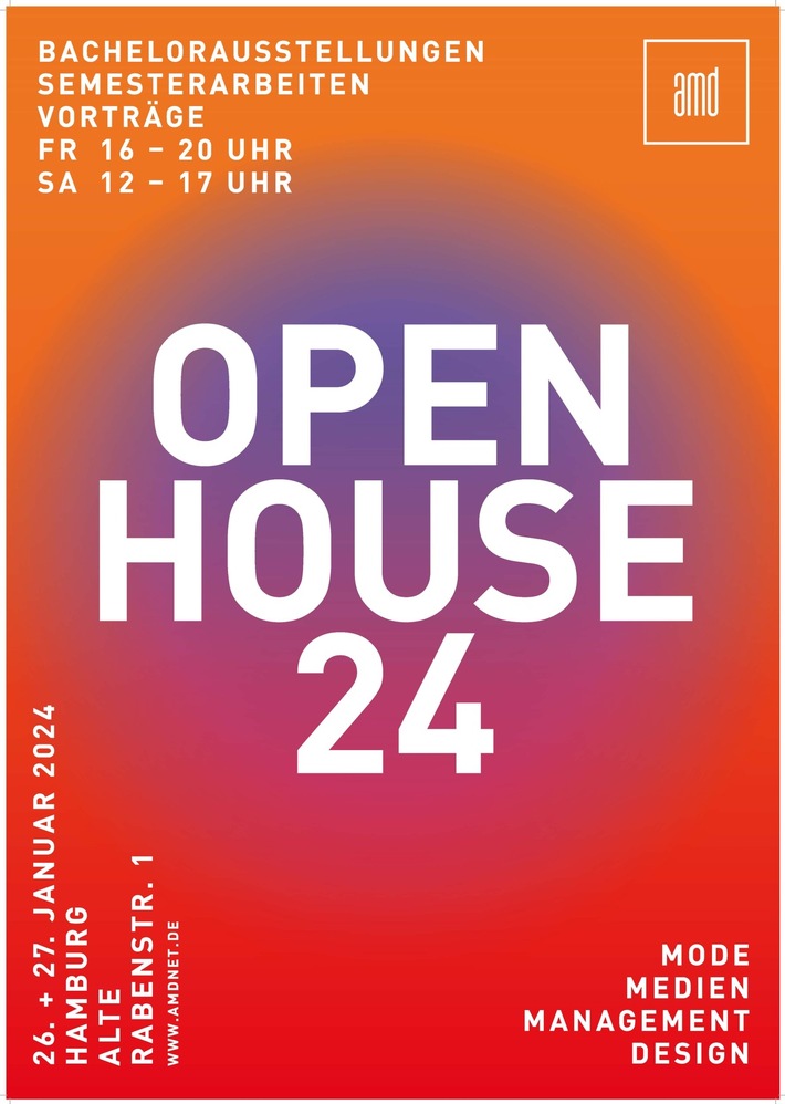 Presseeinladung zu OPEN HOUSE 2024 an der AMD Akademie Mode & Design Hamburg am 26. und 27. Januar: Erfahren Sie Kreativität hautnah!