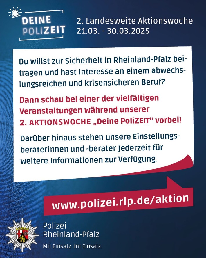 POL-PPKO: 2. landesweite Aktionswoche "Deine PoliZEIT" - Entdecke den Polizeiberuf hautnah!