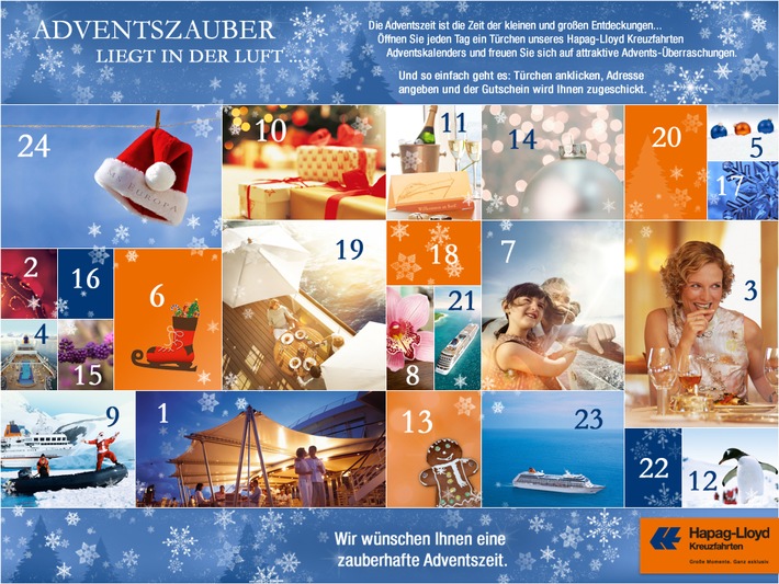 Hapag-Lloyd Kreuzfahrten Adventskalender: 24 Gutscheine für besondere Reiseerlebnisse