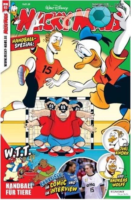 Handball-Comics mit Juri Knorr und Andraes Wolff im Micky Maus Magazin
