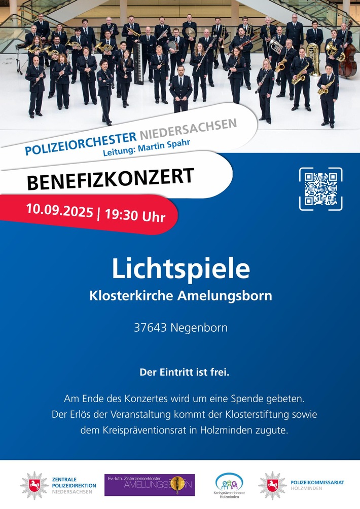 POL-HM: Benefizkonzert des Polizeiorchesters in der Klosterkirche Amelungsborn