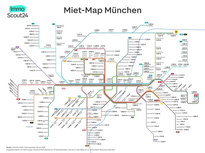 Miet-Map München: Am günstigsten wohnt es sich entlang der U5
