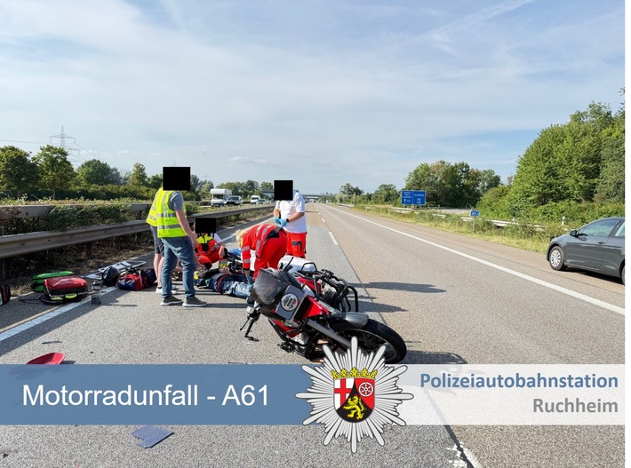 POL-PDNW: Polizeiautobahnstation Ruchheim - Motorradunfall A61 Richtung Koblenz am Autobahnkreuz Ludwigshafen.