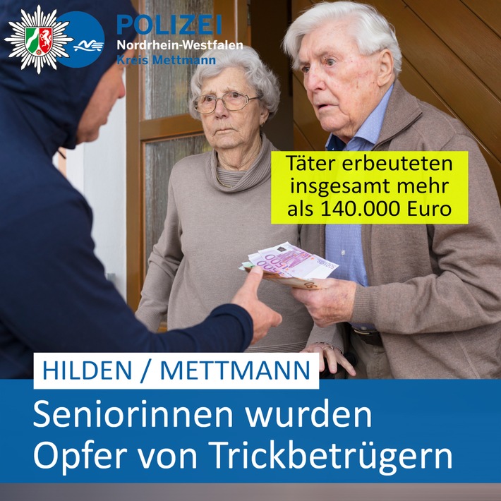 POL-ME: "Schockanruf" und "Falsche Polizeibeamte": Seniorinnen werden Opfer von Trickbetrügern - Hoher Schaden - Mettmann / Hilden - 2407059