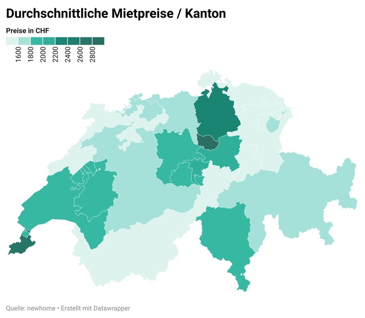 Angebotsmieten: Im Kanton Jura am günstigsten, in Zug am teuersten