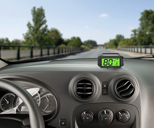 Echtzeitüberwachung der Fahrzeuggeschwindigkeit: Lescars Funk-OBD2-Geschwindigkeitsmesser mit Solar-LCD-Display, 12 V
