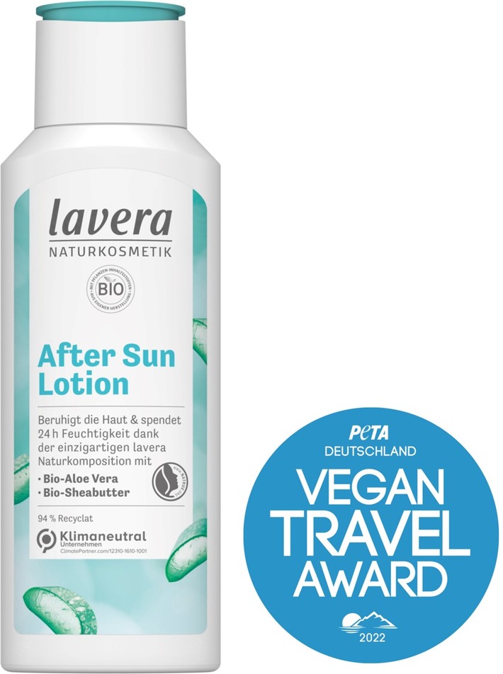 lavera After Sun-Lotion mit PETA VeganTravel Award 2022 ausgezeichnet