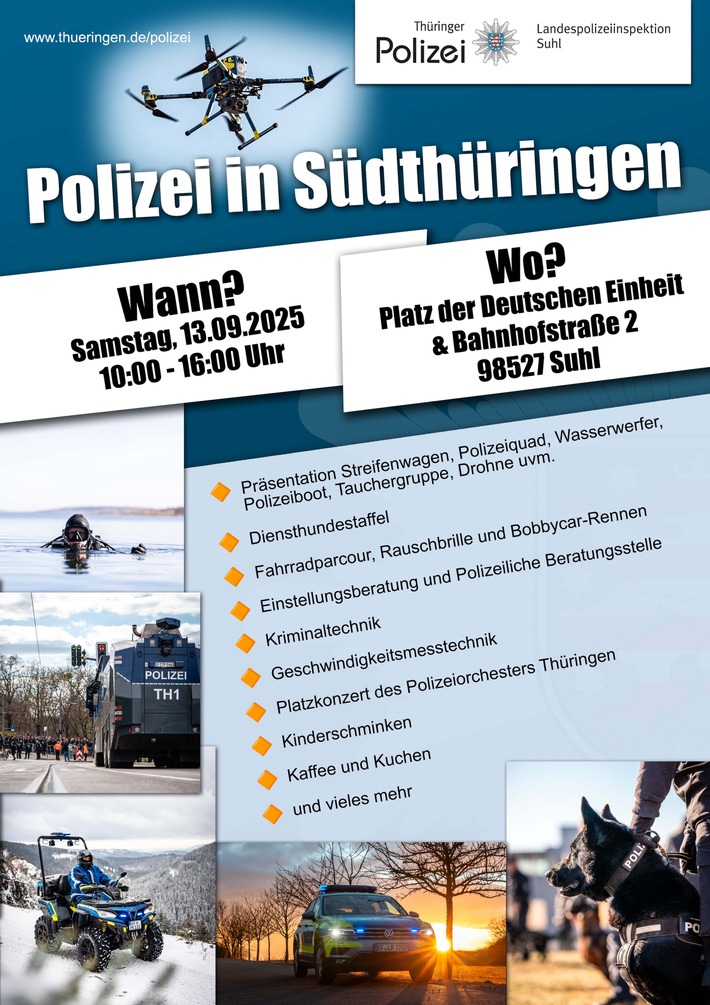 LPI-SHL: Nur noch 3 Tage - Polizei in Südthüringen am 13.09.2025, 10 bis 16 Uhr, auf dem Platz der Deutschen Einheit