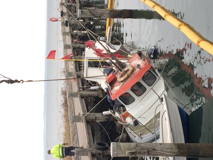 LWSPA M-V: Gesunkener Küstenfischereikutter im Hafen Timmendorf/Poel