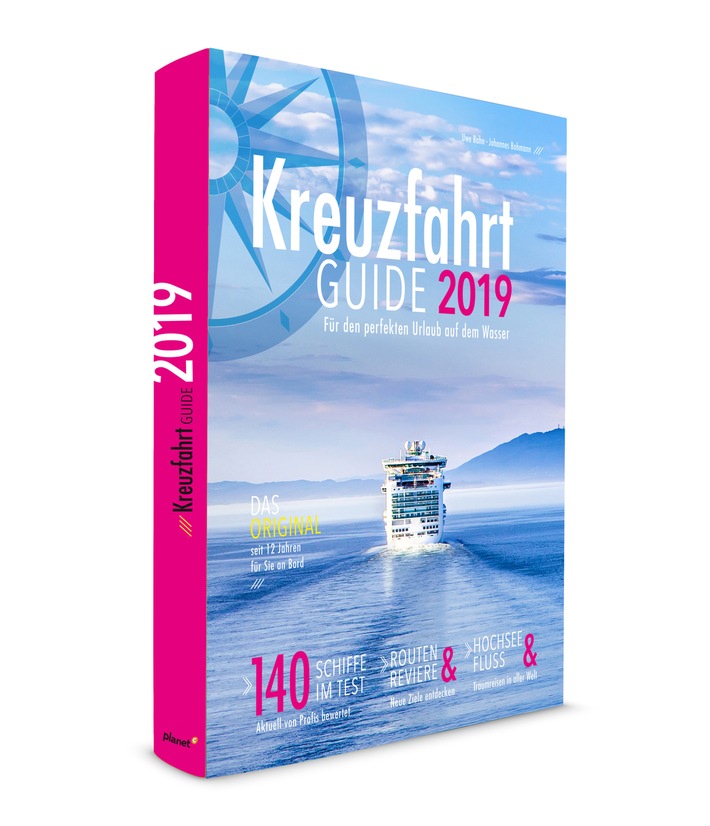 KREUZFAHRT GUIDE 2019 in neuem Layout ab sofort im Handel / Das seit 2006 alljährlich im November vorgelegte Jahrbuch "für den perfekten Urlaub auf dem Wasser" präsentiert sich in rundum modernisiertem Layout und in vergrößertem Format. Der KREUZFAHRT GUIDE erscheint jährlich in der planet c GmbH, Hamburg. Mit Reportagen zu Schiffsreisen in aller Welt, großem Kartenteil sowie Porträts und Bewertungen von 141 Hochsee- und Flusskreuzfahrtschiffen. 16,80 Euro, 310 Seiten. Weiterer Text über ots und www.presseportal.de/nr/53784 / Die Verwendung dieses Bildes ist für redaktionelle Zwecke honorarfrei. Veröffentlichung bitte unter Quellenangabe: "obs/planet c GmbH/Kreuzfahrt Guide"