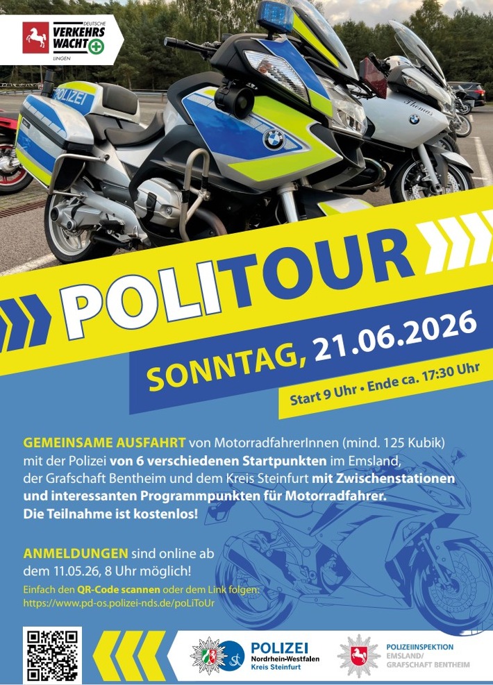 POL-EL: Landkreis - PoliTour 2026 - Polizei lädt am 21. Juni 2026 zur geführten Motorradtour ein