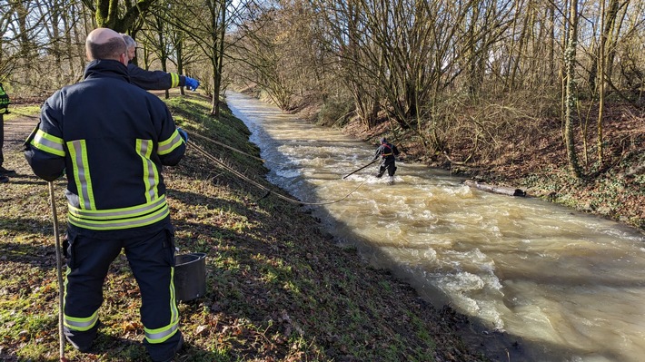 FW-WRN: TH_Wasser - vermutlich Person in der Horne, Brücke Hansaring