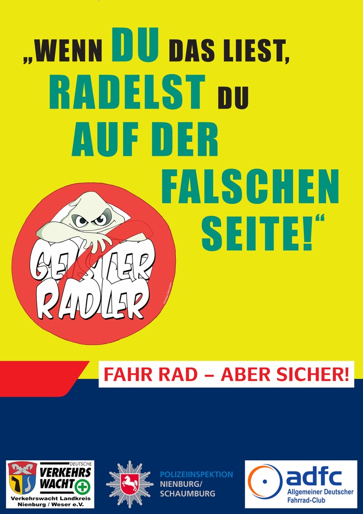 POL-NI: Landkreis Nienburg/Schaumburg: Aktion "Geisterradler" - Radfahrer im Fokus der polizeilichen Prävention