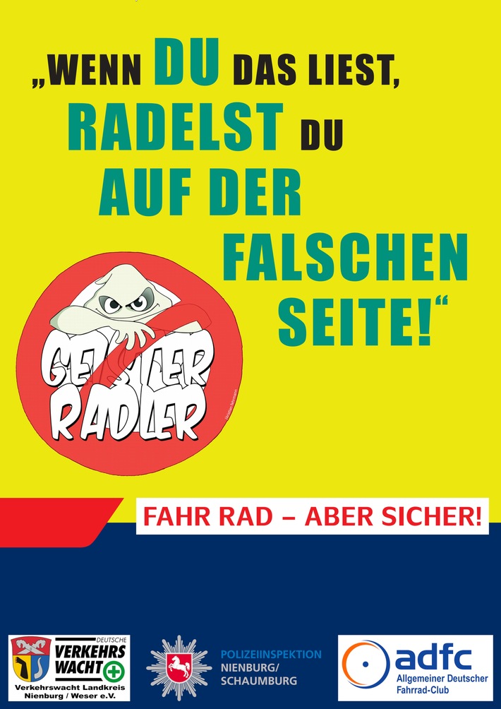 POL-NI: Landkreis Nienburg/Schaumburg: Aktion &quot;Geisterradler&quot; - Radfahrer im Fokus der polizeilichen Prävention