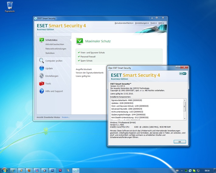 Sicherheitssoftware von ESET schützt Windows 7-Rechner (mit Bild) /
Upgrades für ESET-Anwender kostenfrei