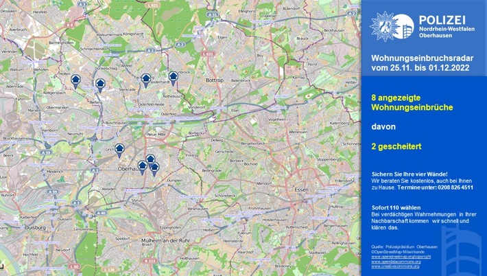 POL-OB: Wohnungseinbruchsradar für Oberhausen - Lassen Sie sich kostenlos beraten!