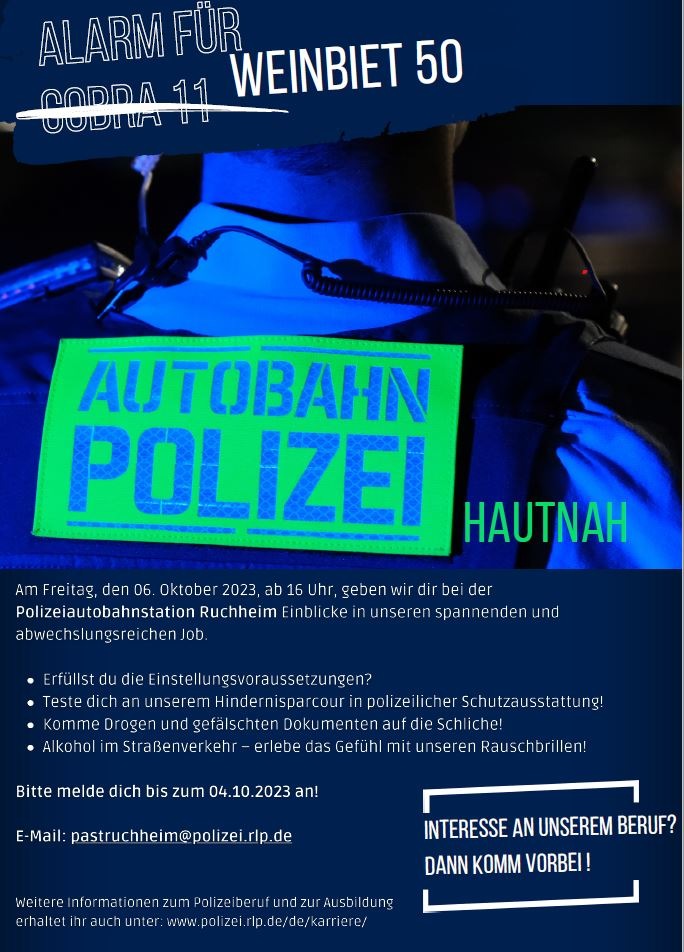 POL-PDNW: Alarm für "Cobra 11"; hier: Weinbiet 50 - Autobahnpolizei hautnah