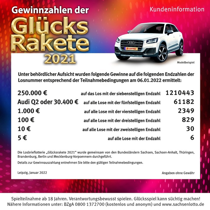 Glücksrakete bringt Spitzengewinne nach Sachsen Viertel Million Euro