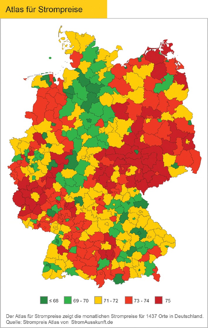 Strompreise in Deutschland / Atlas für Strompreise zeigt große regionale Preisunterschiede in Deutschland (BILD)