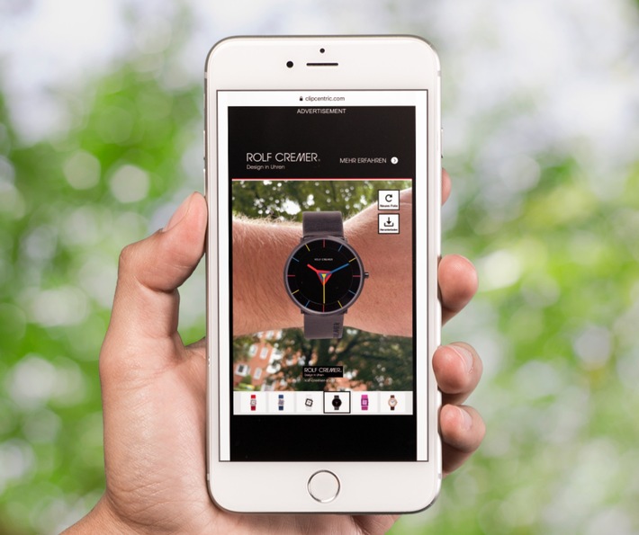 Uhren-Anprobe mit einem Klick: Deutsche Uhrenmarke Rolf Cremer startet erstmals Augmented-Reality-Display-Werbung / Ad-Tech-Dienstleister Clipcentric baut maßgeschneiderte Lösung
