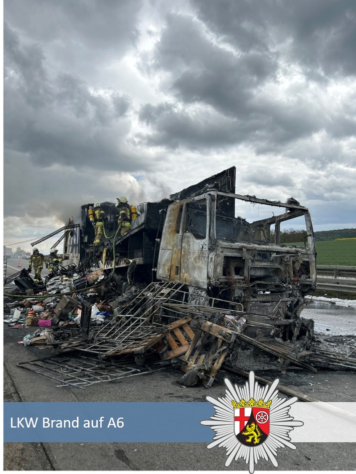 POL-PDNW: Polizeiautobahnstation Ruchheim - LKW brennt auf A6 aus