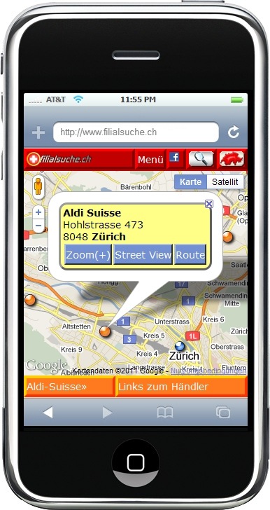 filialsuche.ch: Standortdaten und Street View können auch nutzbringend eingesetzt werden